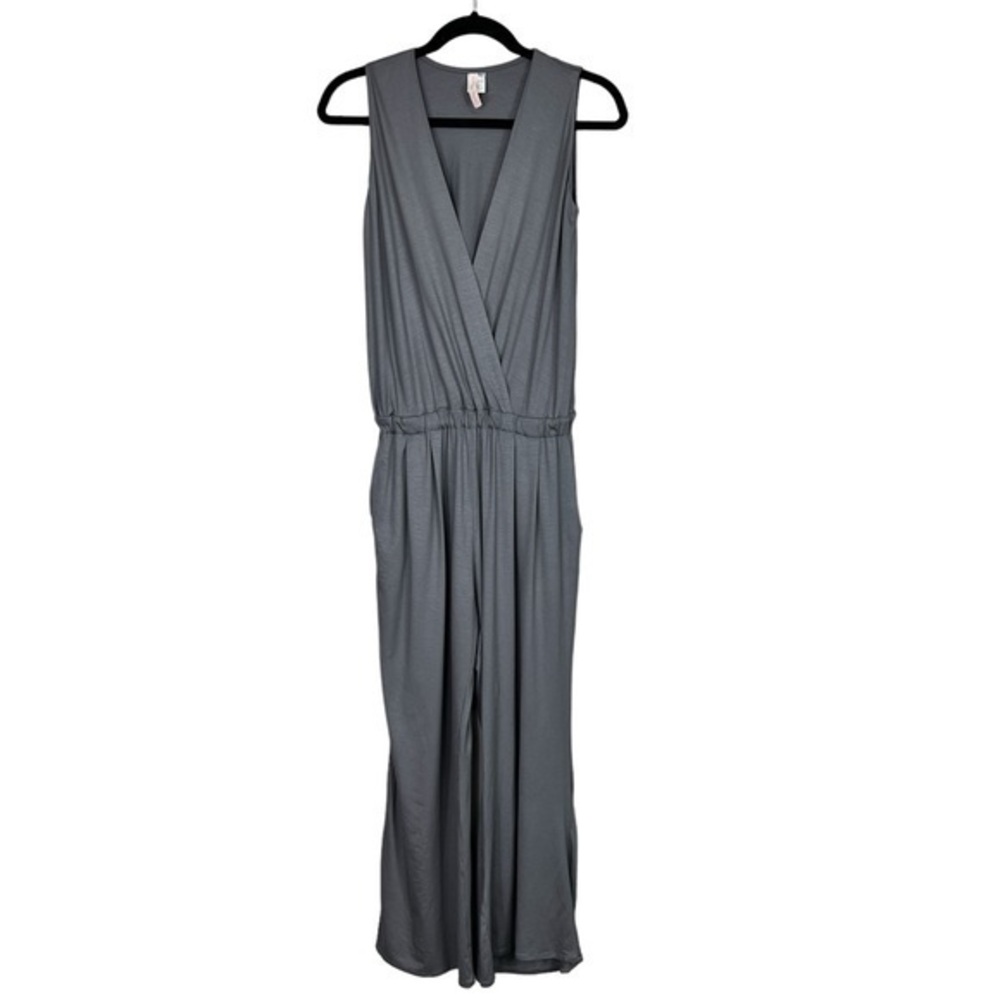 Wear in Good Health Gray Sleeves V-Neck Silk Blend Jumpsuit